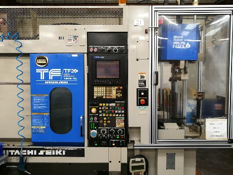 HITACHI SEIKI TF20 CNC SUPER PRODUCTIVE TURNING CELL LATHE WITH MR-6 LOADER