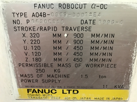 FANUC ROBOCUT ALPHA -OC CNC WIRE EROSION MACHINE
