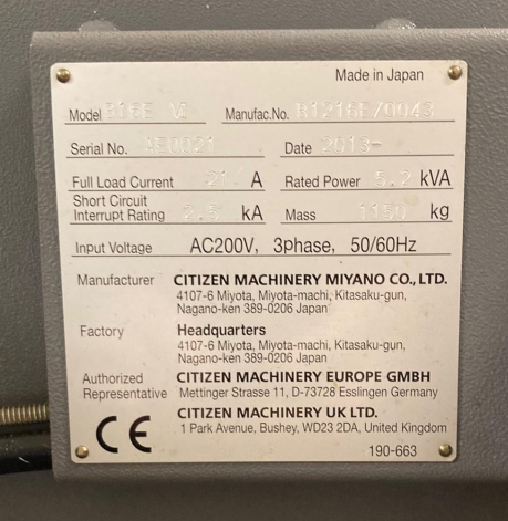 CITIZEN B16E VI CNC SLIDING HEAD LATHE