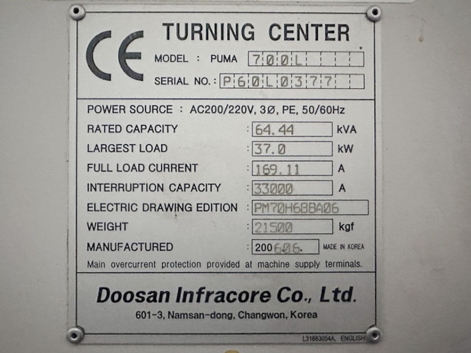 DOOSAN PUMA 700L CNC TURNING CENTRE