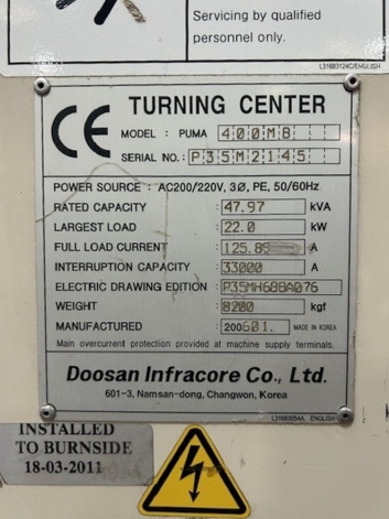 DOOSAN PUMA 400MB CNC TURNING CENTRE