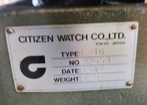 CITIZEN L16 CNC SWISS TYPE SLIDING HEAD LATHE (SOLD FOR SPARES OR REPAIR)